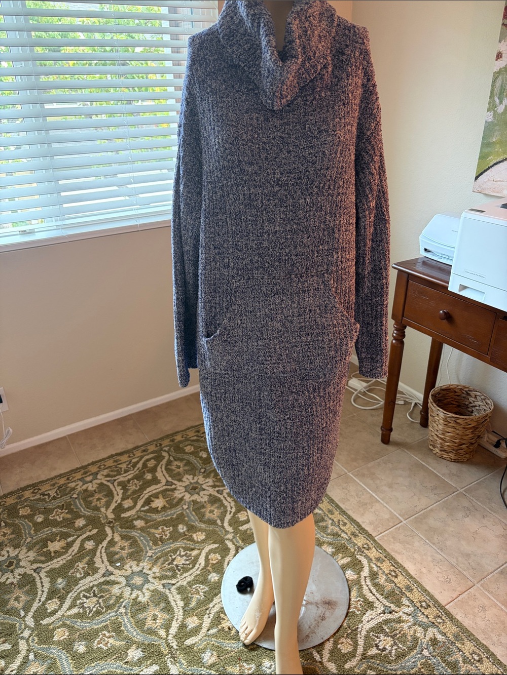 Soft Cowl Neck Knit Sweater Dress - Heather Gray